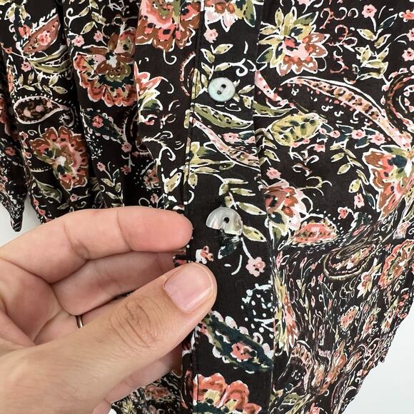 J.Jill Tunic Top SP Small Petite Dark Brown Paisley Floral Long Sleeves Pockets - Picture 4 of 8